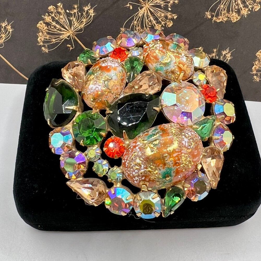 Juliana Coral Gold Splattered Brooch and CLIP Earrings - Picture 4 of 7